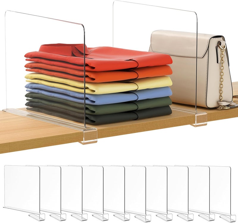 Famyards 10 Pack 12 Inches [Extra Tall Version] Clear Shelf Dividers for Organization, Acrylic Closet Shelf Vertical Shelves Organizer for Bedroom, Kitchen and Office - Image 1